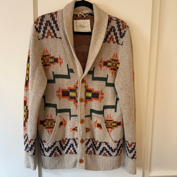 Koto Other - Koto V-neck Button Up Beige Southwest Patterned Womens Cardigan Sweater Medium